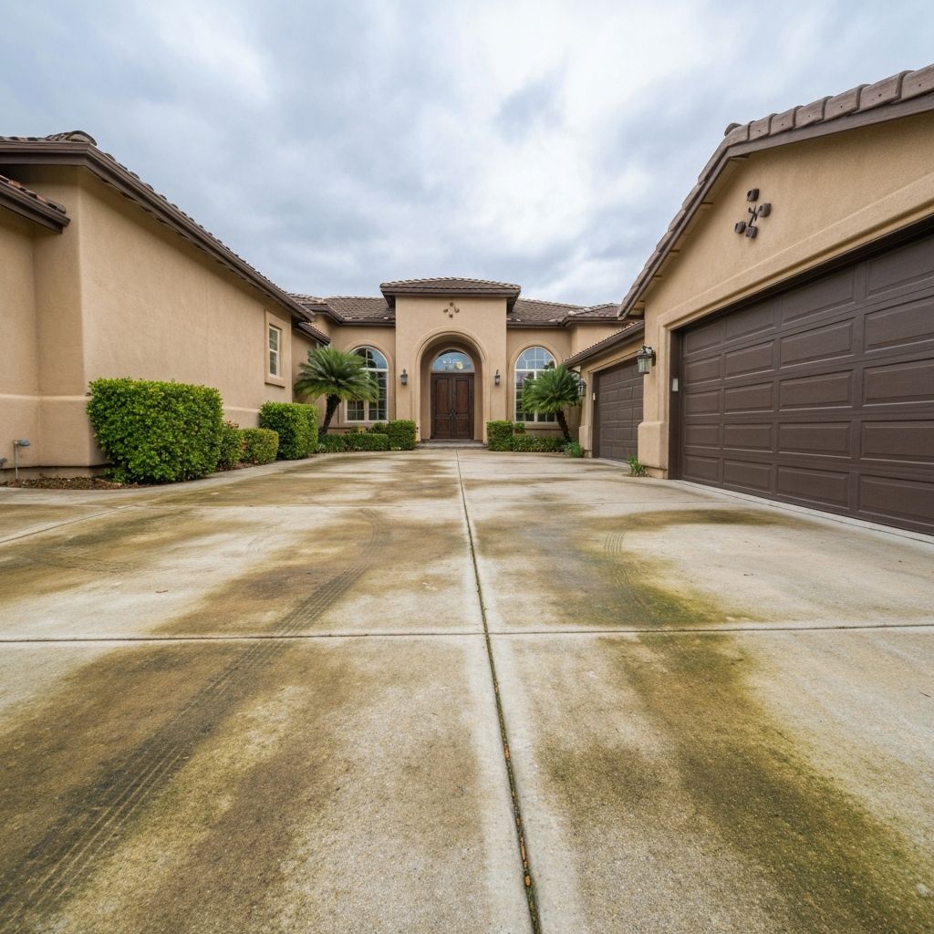 Driveway Restoration before cleaning - PROSPR property restoration in Granite Bay CA
